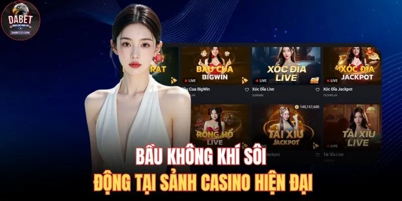 Bầu không khí sôi động tại sảnh casino hiện đại